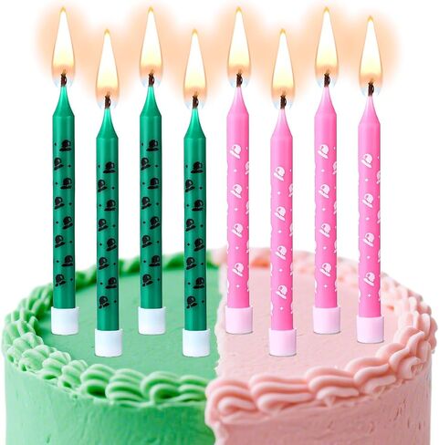 12 Pcs Pink and Green Birthday Candle Wizard Hat Print Themed Candle Cake Topper for Wizard Witch Theme Birthday Anniversary Celebrations Gender Reveal Party Supplies Decorations in Saudi Arabia