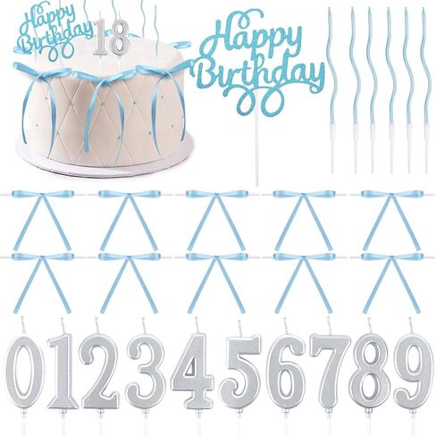 27PCS Bow Cake Toppers with Happy Birthday Sign 0-9 Numbers Spiral Long Thin Bowknot Ribbons Cake Decorations for Coquette Themed Birthday Bridal Wedding(Black) in Kuwait