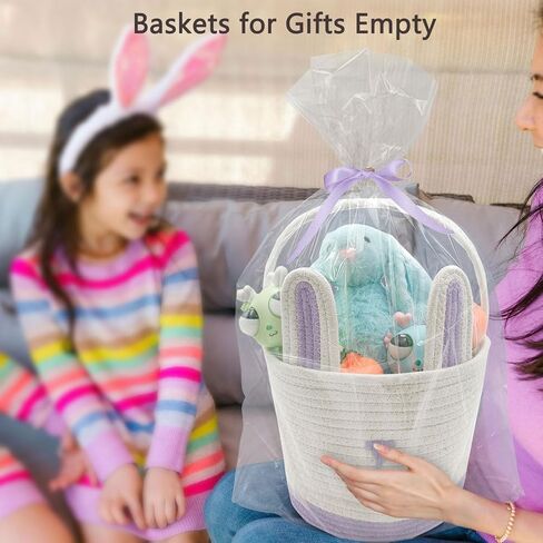 2 Pack Large Empty Woven Easter Baskets for Kids - Boy & Girl Options, Cute Bunny Designs (Blue+Yellow) in Kuwait