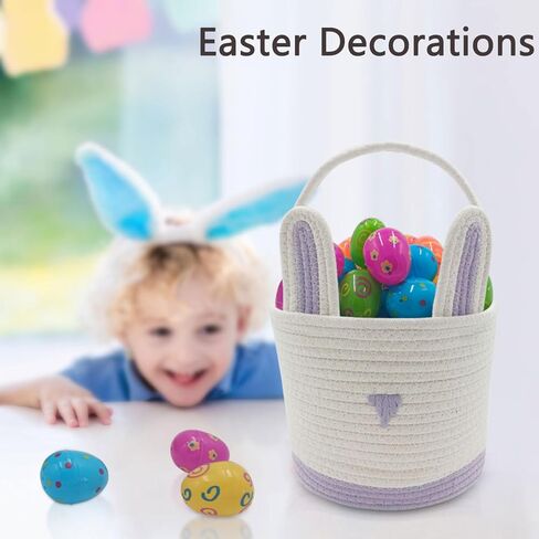 2 Pack Large Empty Woven Easter Baskets for Kids - Boy & Girl Options, Cute Bunny Designs (Blue+Yellow) in Kuwait