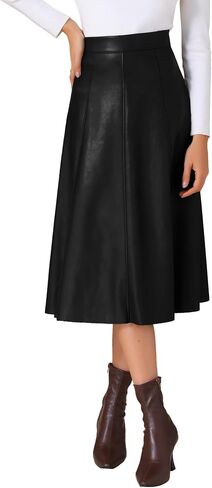 Allegra K Women's Casual Vintage High Waist A Line Faux PU Leather Midi Skirts in Saudi Arabia