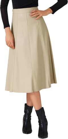 Allegra K Women's Casual Vintage High Waist A Line Faux PU Leather Midi Skirts in Saudi Arabia