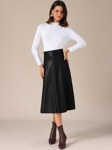 Allegra K Women's Casual Vintage High Waist A Line Faux PU Leather Midi Skirts in Saudi Arabia