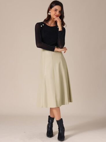 Allegra K Women's Casual Vintage High Waist A Line Faux PU Leather Midi Skirts in Saudi Arabia