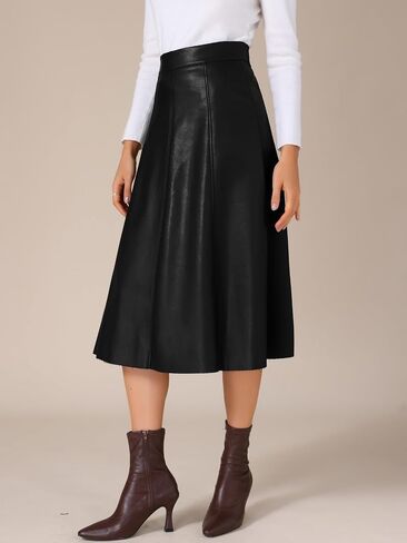Allegra K Women's Casual Vintage High Waist A Line Faux PU Leather Midi Skirts in Saudi Arabia