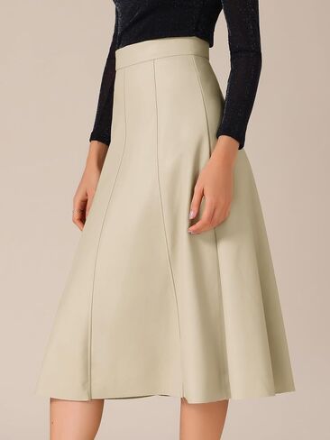 Allegra K Women's Casual Vintage High Waist A Line Faux PU Leather Midi Skirts in Saudi Arabia