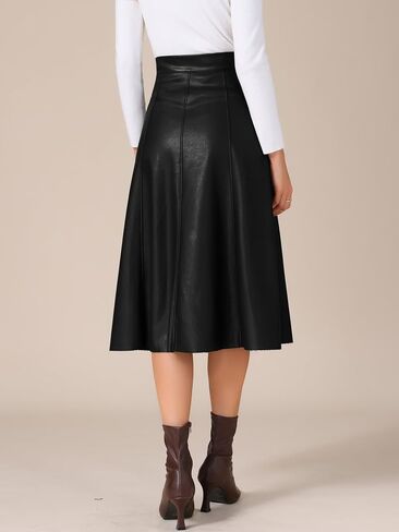 Allegra K Women's Casual Vintage High Waist A Line Faux PU Leather Midi Skirts in Saudi Arabia