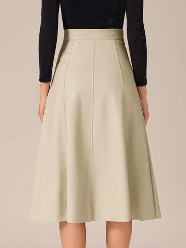 Allegra K Women's Casual Vintage High Waist A Line Faux PU Leather Midi Skirts in Saudi Arabia