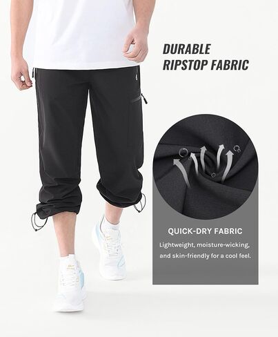 Men's Quick-Dry Hiking Cargo Pants, Lightweight Water-Resistant, Elastic Waist with Zipper Pockets in Saudi Arabia