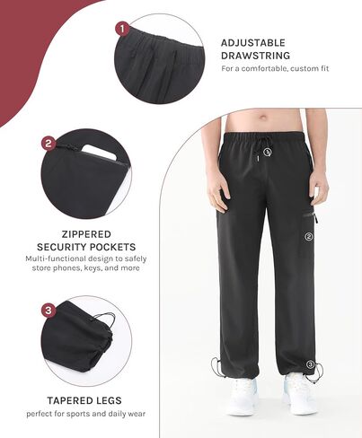 Men's Quick-Dry Hiking Cargo Pants, Lightweight Water-Resistant, Elastic Waist with Zipper Pockets in Saudi Arabia