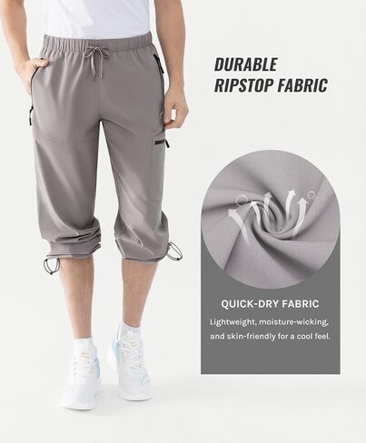 Men's Quick-Dry Hiking Cargo Pants, Lightweight Water-Resistant, Elastic Waist with Zipper Pockets in Saudi Arabia