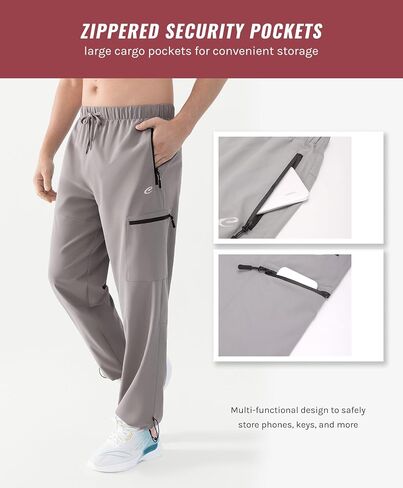 Men's Quick-Dry Hiking Cargo Pants, Lightweight Water-Resistant, Elastic Waist with Zipper Pockets in Saudi Arabia