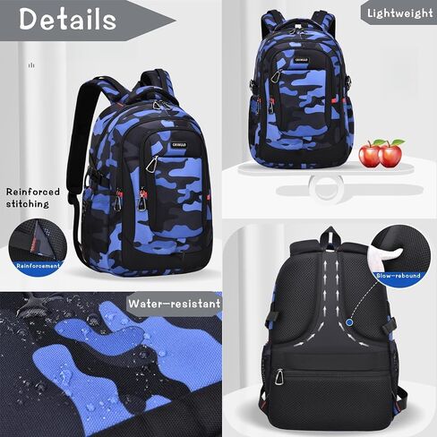 Camo School Backpack for Boys, Camouflage Bookbags Boys Backpack for Elementary Middle Junior High School Bag Kids, C-Camo Blue in Kuwait