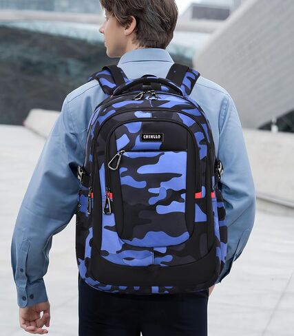 Camo School Backpack for Boys, Camouflage Bookbags Boys Backpack for Elementary Middle Junior High School Bag Kids, C-Camo Blue in Kuwait