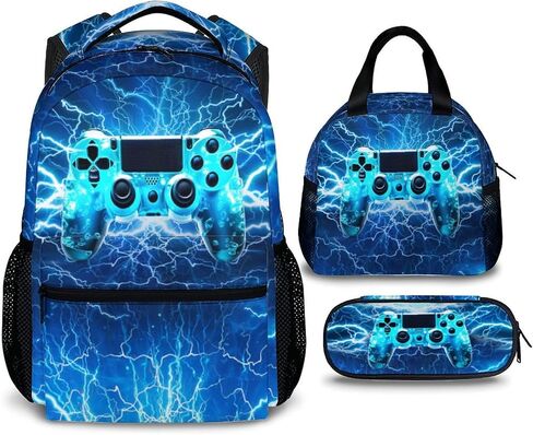 Backpack for Kids Boys Teens, Gamer Schoolbag Set with Lunch Bag Pencil Case for Kindergarten Elementary Primary Middle College, 17 Inch Lightweight Gaming Bookbag in Saudi Arabia