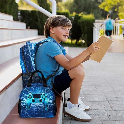 Backpack for Kids Boys Teens, Gamer Schoolbag Set with Lunch Bag Pencil Case for Kindergarten Elementary Primary Middle College, 17 Inch Lightweight Gaming Bookbag in Saudi Arabia
