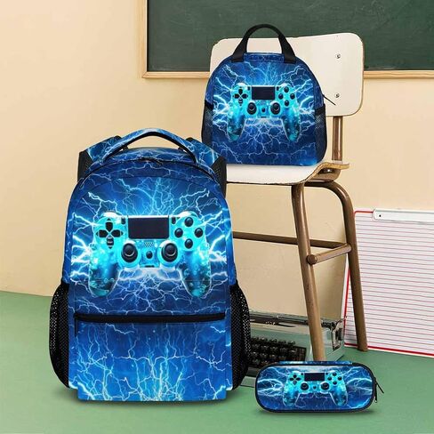 Backpack for Kids Boys Teens, Gamer Schoolbag Set with Lunch Bag Pencil Case for Kindergarten Elementary Primary Middle College, 17 Inch Lightweight Gaming Bookbag in Saudi Arabia