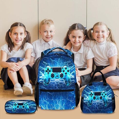 Backpack for Kids Boys Teens, Gamer Schoolbag Set with Lunch Bag Pencil Case for Kindergarten Elementary Primary Middle College, 17 Inch Lightweight Gaming Bookbag in Saudi Arabia