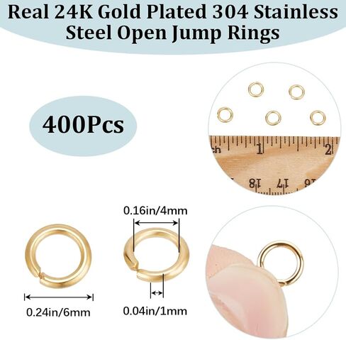 Beebeecraft 1 صندوق 400 قطعة 5 مم حلقات الانتقال المفتوحة 24K مطلية بالذهب الفولاذ المقاوم للصدأ حلقة واحدة إطارات دائرة صغيرة سلسلة مفاتيح حلقات موصل لسوار قلادة صنع المجوهرات in Saudi Arabia