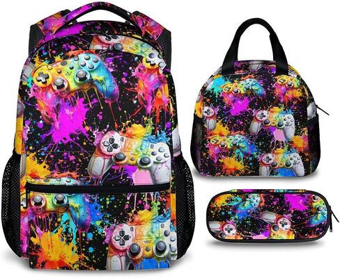 Backpack for Kids Boys Teens, Gamer Schoolbag Set with Lunch Bag Pencil Case for Kindergarten Elementary Primary Middle College, 17 Inch Lightweight Gaming Bookbag in Saudi Arabia
