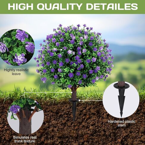 Artificial Red Rose Topiary Ball Tree 25" with Ground Spike, Set of 2 Artificial Boxwood Bushes for Faux Shrubs, Fake Evergreen Faux Plant for Indoor Outdoor Porch Garden -UV Resistant–Fade-Proof in Saudi Arabia