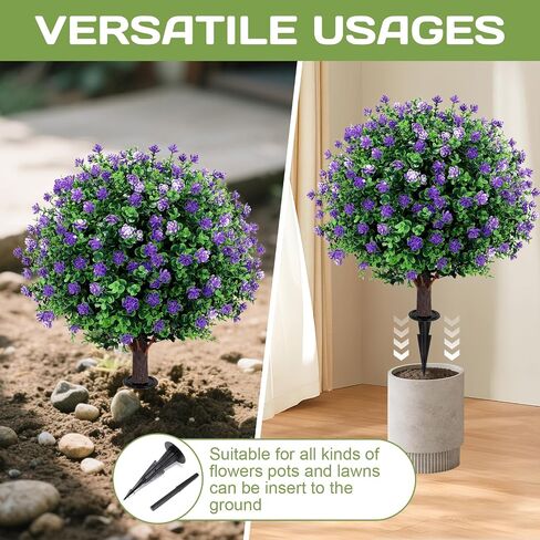 Artificial Red Rose Topiary Ball Tree 25" with Ground Spike, Set of 2 Artificial Boxwood Bushes for Faux Shrubs, Fake Evergreen Faux Plant for Indoor Outdoor Porch Garden -UV Resistant–Fade-Proof in Saudi Arabia