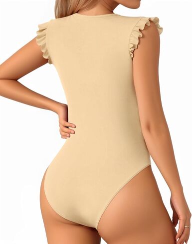 MANGOPOP Women's Body Suits Cute Crew Neck Ruffle Sleeveless Slim Fit Bodysuit Tank Tops Tight Casual Sexy in Saudi Arabia