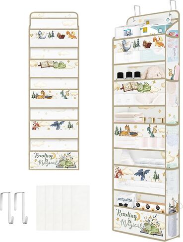 Clastyle Blue Dinosaur Kids Over the Door Organizer with 5 Large Pockets Nursery Hanging Storage Organizer Clothes Diaper Toy Claws Cave Closet Door Hanging Shelf Storage for Bedroom Bathroom Pantry in Saudi Arabia