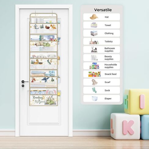 Clastyle Blue Dinosaur Kids Over the Door Organizer with 5 Large Pockets Nursery Hanging Storage Organizer Clothes Diaper Toy Claws Cave Closet Door Hanging Shelf Storage for Bedroom Bathroom Pantry in Saudi Arabia