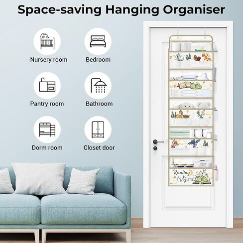 Clastyle Blue Dinosaur Kids Over the Door Organizer with 5 Large Pockets Nursery Hanging Storage Organizer Clothes Diaper Toy Claws Cave Closet Door Hanging Shelf Storage for Bedroom Bathroom Pantry in Saudi Arabia