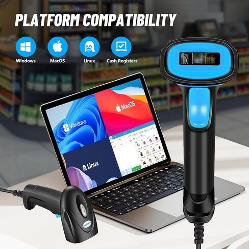 ماسح باركود سلكي محمول 1D - ماسح ضوئي محمول USB QR متين، فك تشفير سريع، واجهة متعددة، قارئ رمز شريطي بتصميم مريح للمكتبة الشخصية والفصول الدراسية باللون الأسود in Kuwait