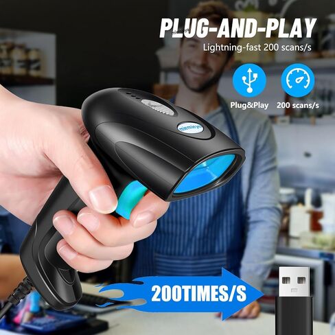 ماسح باركود سلكي محمول 1D - ماسح ضوئي محمول USB QR متين، فك تشفير سريع، واجهة متعددة، قارئ رمز شريطي بتصميم مريح للمكتبة الشخصية والفصول الدراسية باللون الأسود in Kuwait