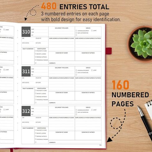 WEMATE Notary Journal Log Book with 480 Record Entries, 12″x8.5″ Hardcover Notary Book - 120gsm Thick Paper, Notary Supplies with 160 Numbered Pages, Large Capacity for Notarial Records (Black) in Kuwait