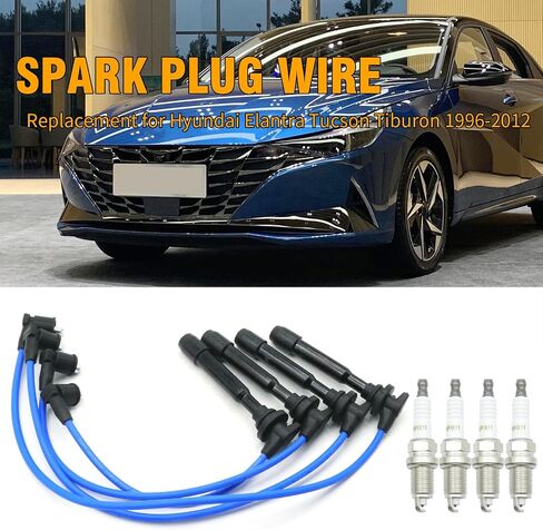 4 حزمة 5464 شمعات الإشعال وأسلاك المكونات الشرارة 27501-22B00 ، بديل لـ Hyundai Elantra Tucson Tiburon 1996-2012 ، استبدال Kia Soul Sportage Spectra 2004-2011 in Saudi Arabia