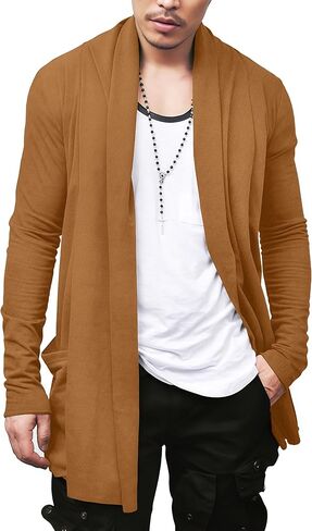 سترة صوفية رجالية من COOFANDY بياقة شال مكشكشة مفتوحة من الأمام وخفيفة الوزن وطول طويل معطف كيب مع جيوب in Kuwait