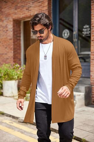 سترة صوفية رجالية من COOFANDY بياقة شال مكشكشة مفتوحة من الأمام وخفيفة الوزن وطول طويل معطف كيب مع جيوب in Kuwait