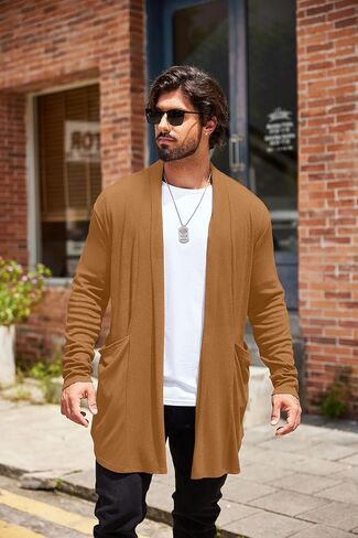 سترة صوفية رجالية من COOFANDY بياقة شال مكشكشة مفتوحة من الأمام وخفيفة الوزن وطول طويل معطف كيب مع جيوب in Kuwait