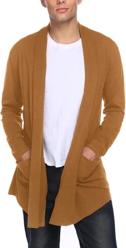 سترة صوفية رجالية من COOFANDY بياقة شال مكشكشة مفتوحة من الأمام وخفيفة الوزن وطول طويل معطف كيب مع جيوب in Kuwait