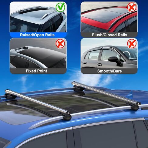 Universal Roof Rack Cross Bars, 48'' Adjustable Aluminum Lockable Crossbars with Dual Keys, Anti-Theft Roof Cargo Bars Fits Most Vehicles Existing Raised Side Rails with Gap, 200LBS Load in Kuwait