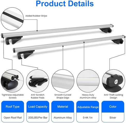 Universal Roof Rack Cross Bars, 48'' Adjustable Aluminum Lockable Crossbars with Dual Keys, Anti-Theft Roof Cargo Bars Fits Most Vehicles Existing Raised Side Rails with Gap, 200LBS Load in Kuwait