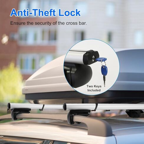 Universal Roof Rack Cross Bars, 48'' Adjustable Aluminum Lockable Crossbars with Dual Keys, Anti-Theft Roof Cargo Bars Fits Most Vehicles Existing Raised Side Rails with Gap, 200LBS Load in Kuwait