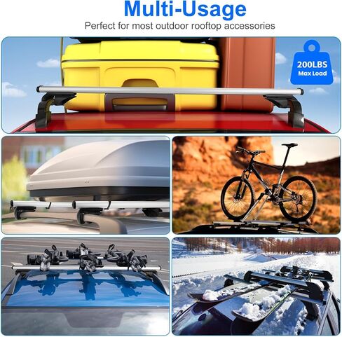 Universal Roof Rack Cross Bars, 48'' Adjustable Aluminum Lockable Crossbars with Dual Keys, Anti-Theft Roof Cargo Bars Fits Most Vehicles Existing Raised Side Rails with Gap, 200LBS Load in Kuwait