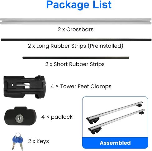 Universal Roof Rack Cross Bars, 48'' Adjustable Aluminum Lockable Crossbars with Dual Keys, Anti-Theft Roof Cargo Bars Fits Most Vehicles Existing Raised Side Rails with Gap, 200LBS Load in Kuwait