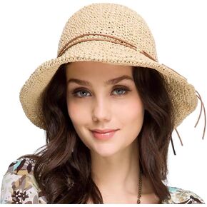 Womens Straw Hat Foldable Floppy Straw Beach Hat Summer Vacation Straw Hat Wide Brim Beach Sun Cap Straw Summer Bucket Hat in Kuwait