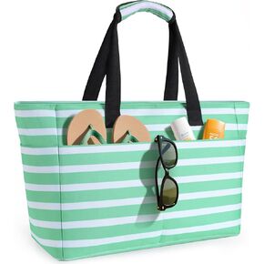Extra Large Beach Bag, Waterproof Beach Bags with Zipper, Pool Bag with Wet Compartment, Lightweight Foldable Large Weekender Bags for Women, Perfect for Pool Travel Vacation Gym in Kuwait