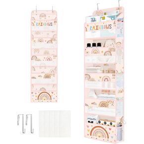 Clastyle Boho Rainbow Kids Over the Door Organizer with 5 Large Pockets Pink Nursery Hanging Storage Organizer Clothes Diaper Toy Cloud Closet Door Hanging Shelf Storage for Bedroom Bathroom Pantry in Kuwait
