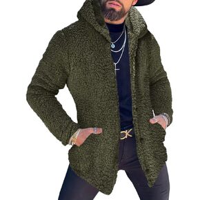 Runcati Mens Fuzzy Sherpa Hoodie Long Sleeve Button Down Fleece Jackets Casual Winter Hooded Sweatshirt in Saudi Arabia