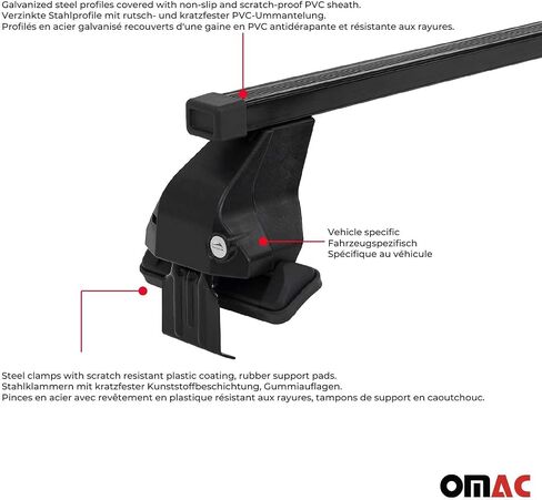 Omac Smooth Racks Racks Cross Bars Carrier لـ VW Golf MK4 1998-2006 Hatchback Black in Kuwait