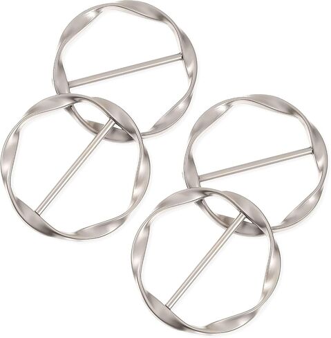 T-shirt Ties Rings, 4 PCS Shirt Ties Clips for Women Silk Scarf Ring Clip Shirt Clips Scarf Buckle Round Knotted Buckles Fashion Alloy Circle Clip Buckle for Shirts Silk Scarves Clothing (Silver) in Saudi Arabia
