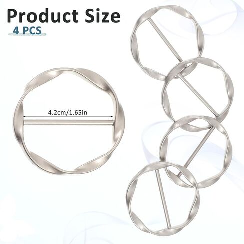 T-shirt Ties Rings, 4 PCS Shirt Ties Clips for Women Silk Scarf Ring Clip Shirt Clips Scarf Buckle Round Knotted Buckles Fashion Alloy Circle Clip Buckle for Shirts Silk Scarves Clothing (Silver) in Saudi Arabia